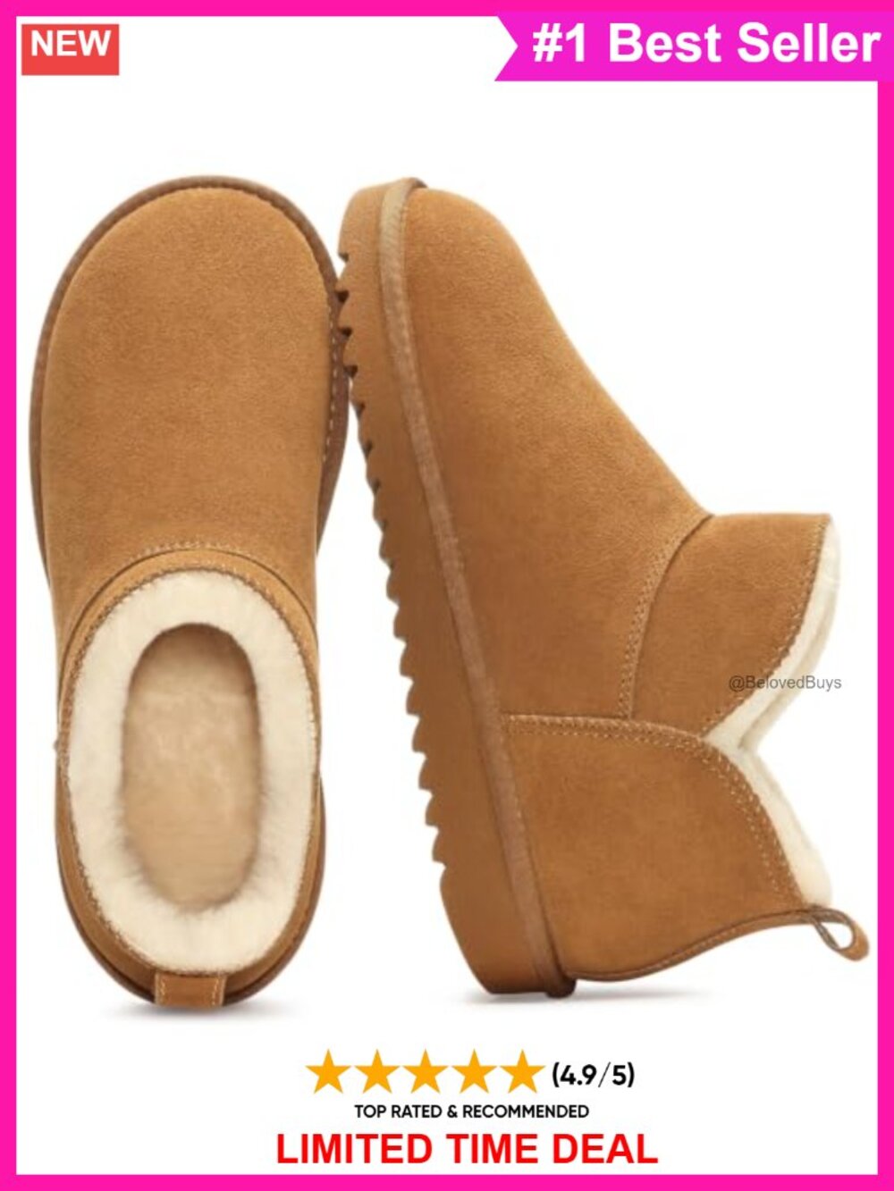 Genuine Suede Mini Ankle Boots Faux Fur Lined Slip On Booties
